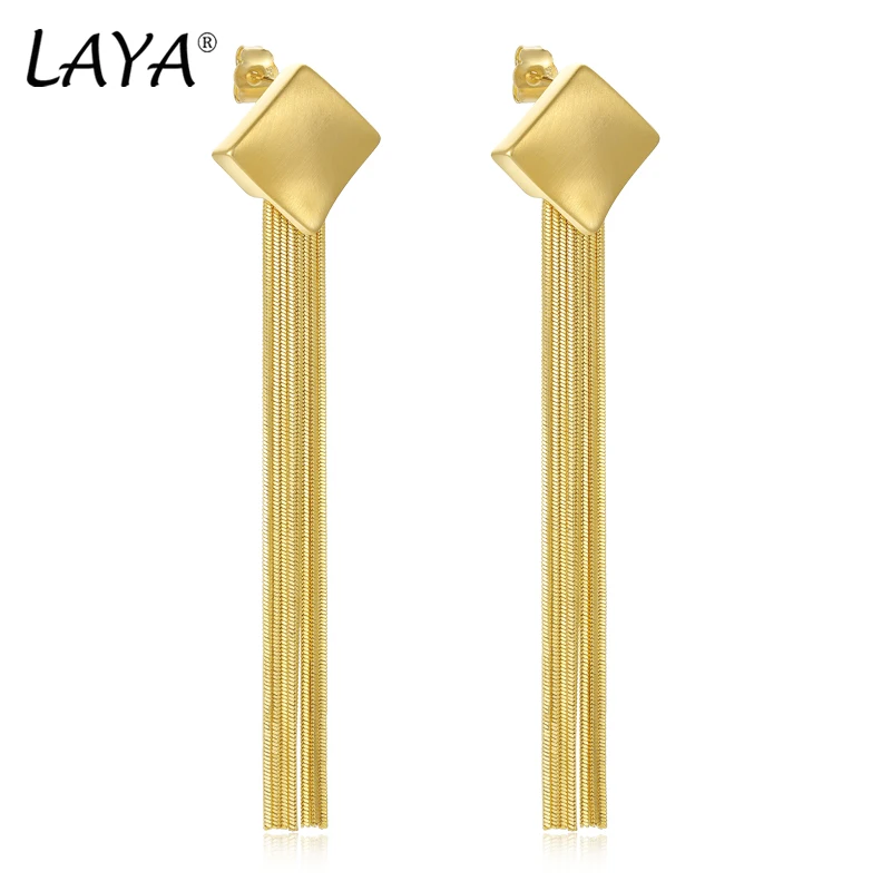 

Gold Color Geometric Square Tassel Long Earrings For Women Punk Style Fashion Retro Party Copper Statement Piercing Ear Jewelry