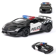  1/36 Diecast Alloy Police Car Models Challenger 2 Doors Opened With Pull Back Function Metal Sports Cars Model For Children Toys 