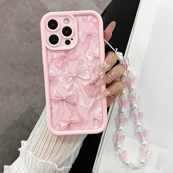 Pink Bow Pattern Silicone Phone Case For iPhone 16 17 Pro Max 15 14 13 12 11 Pro Max 16E X XS XR 7 8 Plus Butterfly Charm Cover 1