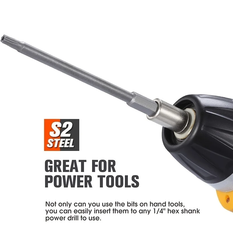 11pcs 75mm T6-T40 S2 Acier Tournevis Torx Magnétique De Sécurité 6.35MM