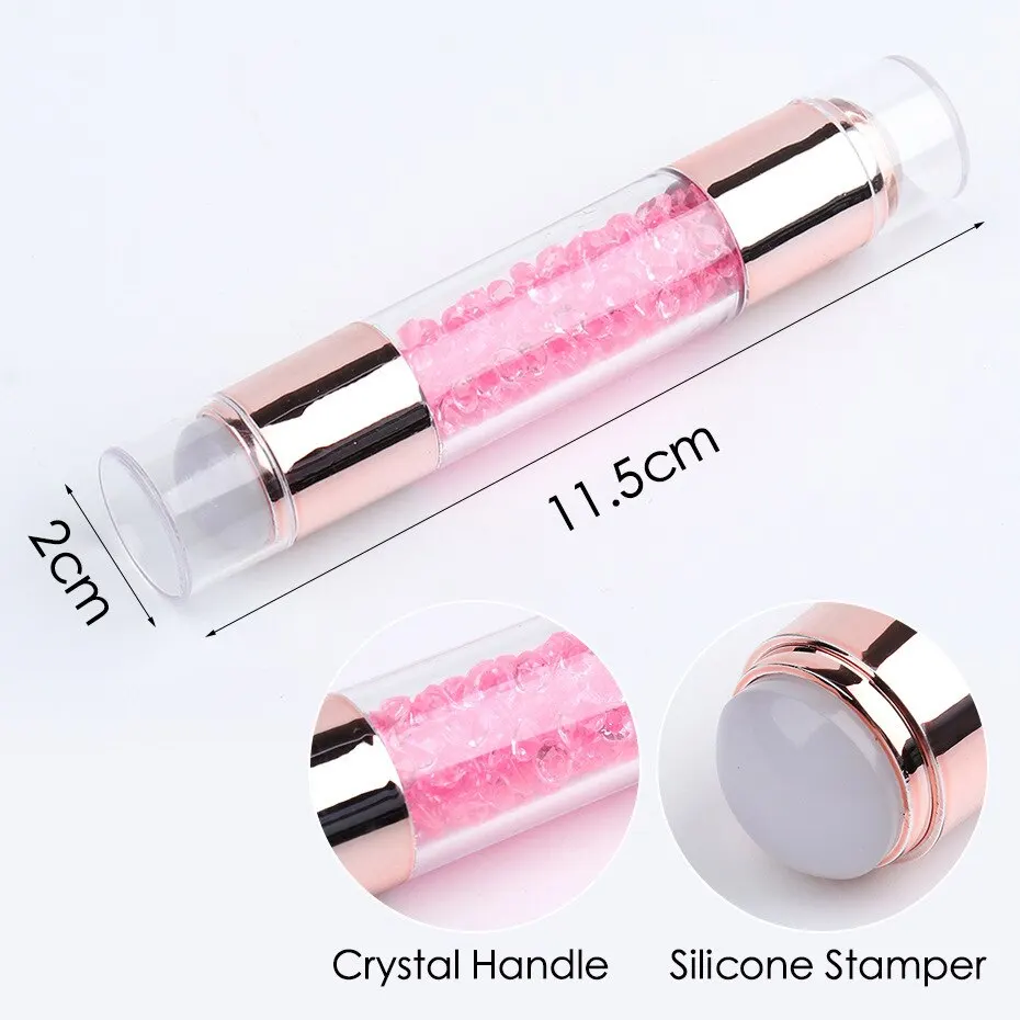Nail Art Stamping Kit 3pcs Nail Stamp Art Set Double Head Silicone Nail Stamper Crystal Handle Stamp Random Stencil Easy Set Plating Tool