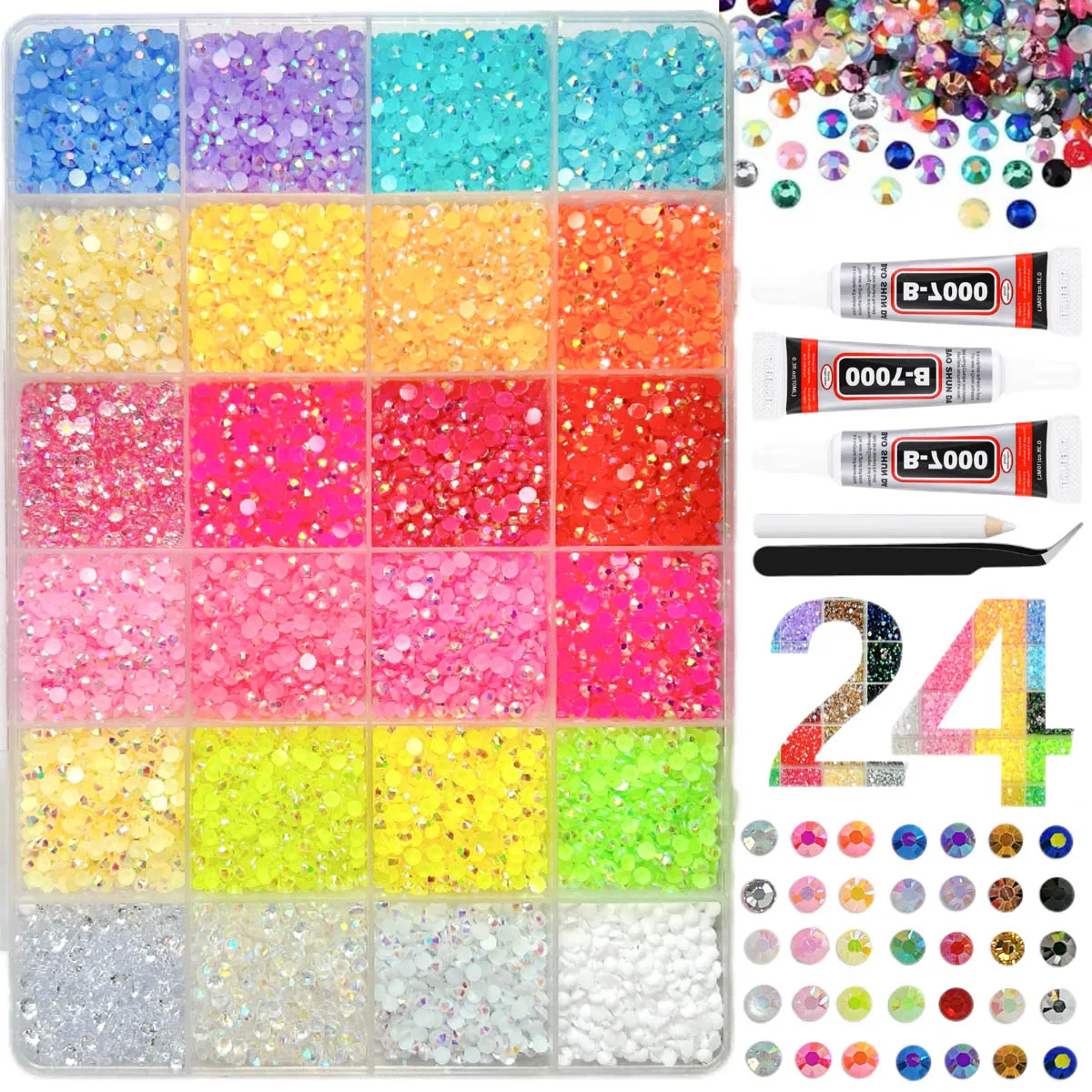Shiny Flatback Rhinestones Kit with B 7000 Glue Tweezers Picker Pen Perfect for