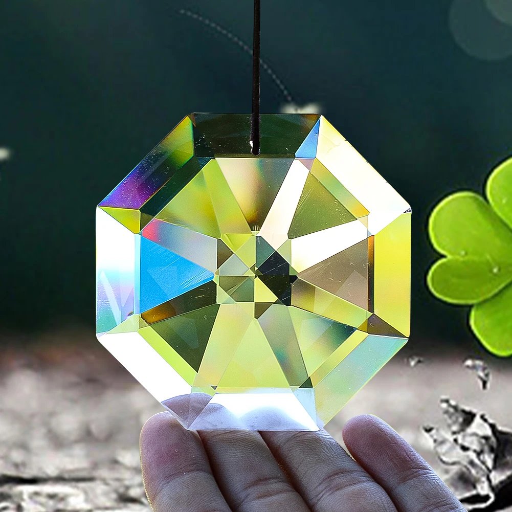 75mm Clear Prism Geometry Octagon Faceted Glass Crystal Pendant Rainbow Sun Catcher Reflection Chandelier Lamp Dangle Part Decor