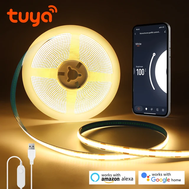 DC 5V WIFI Alexa Control DC Warm/White COB LED Strip USB Tuya APP TV BackLight Room Decoration Led Tape Diode Flexible Ribbon