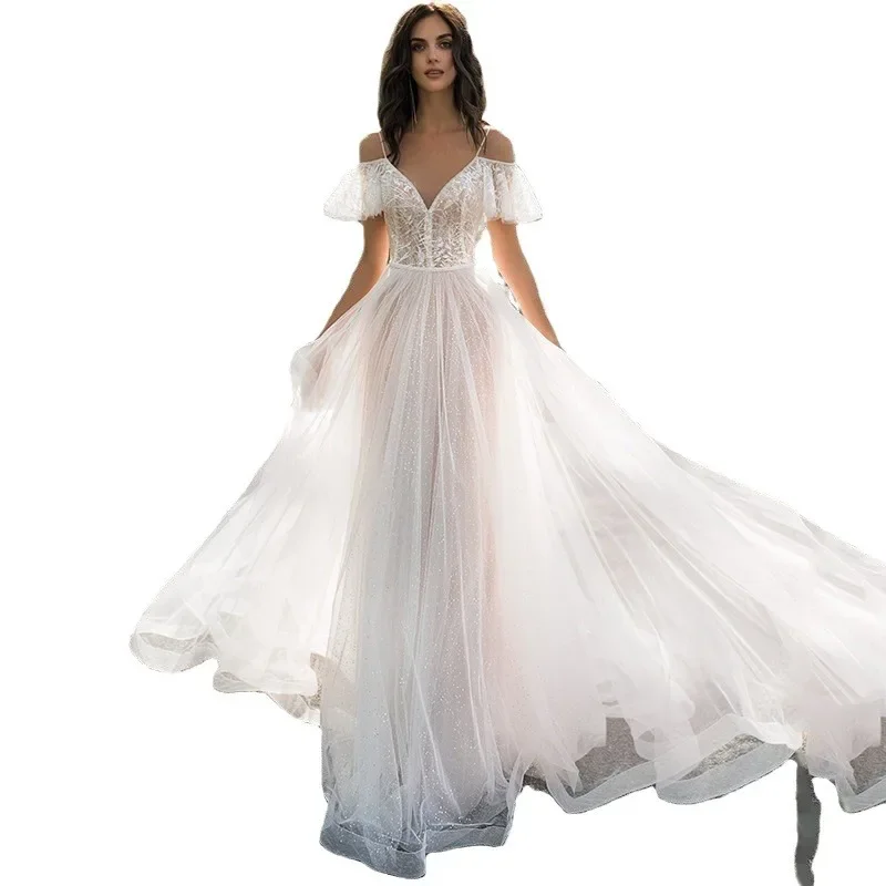 Plus Size Wedding Dress Slimming Lace Flower Off-Shoulder For Heavy Women Smooths Your Silhouette 5