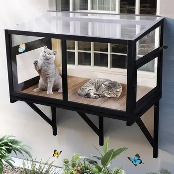 Cat Window Box Window Perch Catio Outdoor Cat Enclosure Bug Proof Wire Grid for Sunbathing Napping Overlooking for, Customized 1