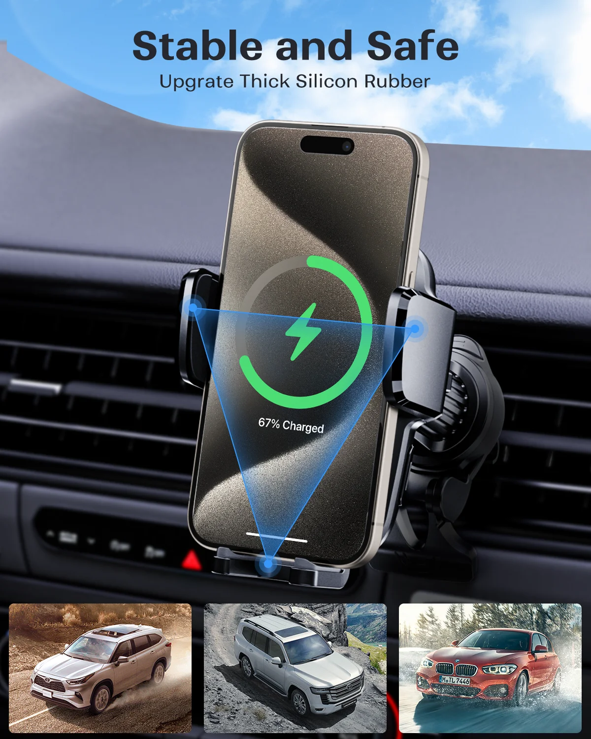 Magnetic Phone Holder Magnetic Wireless Charger KPON Wireless Car Charger Car Phone Holder Stand Air Vent Mount Holder 360 Rotate Thick Case Auto 15W For iPhone Samsung