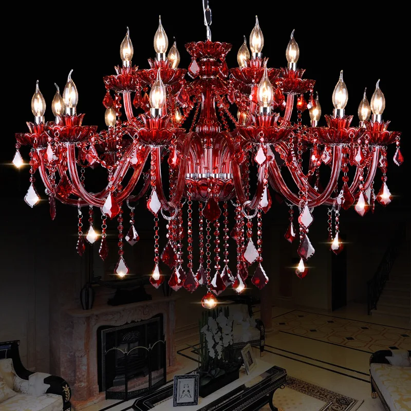 

Красная хрустальная люстра, роскошный светодиодный светильник для гостиной, спальни, кафе, свадьбы, современная столовая, столовой
