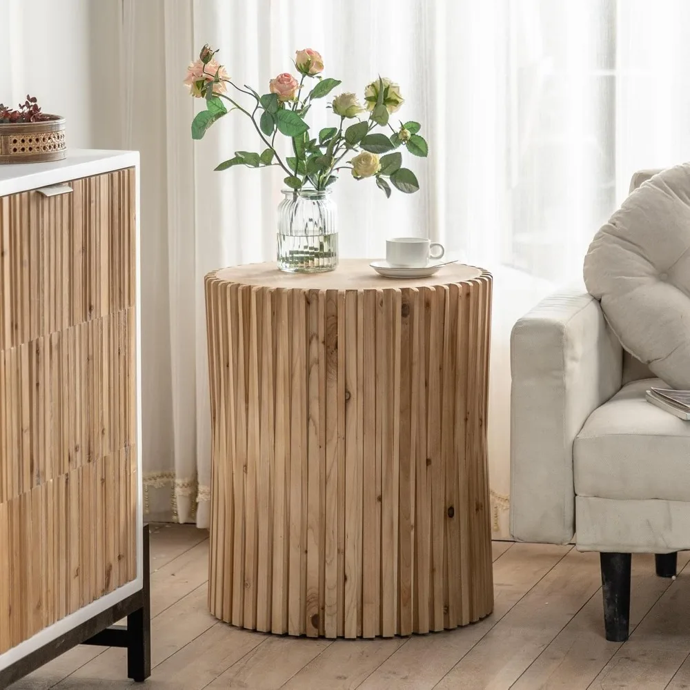 Retro Fashion Style Cylindrical Side Table with Vertical Texture Relief Design,Suitable for Living Room,Office,and Dining Room 6