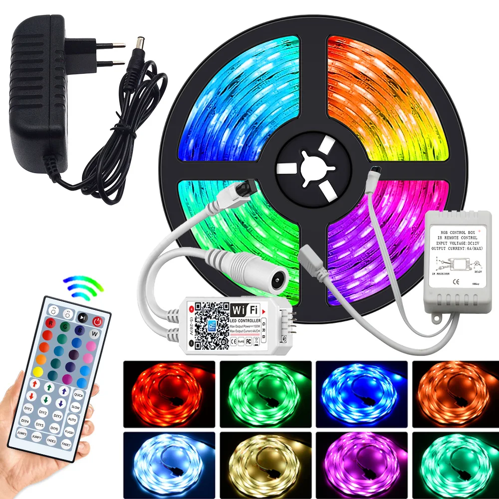 

1X 5M DC 12V IR WIFI RGB Led Strip Lights 5050 2835 Flexible Lighting Ribbon Tape Controller Adapter Lamps Wall Lamp Neon TV