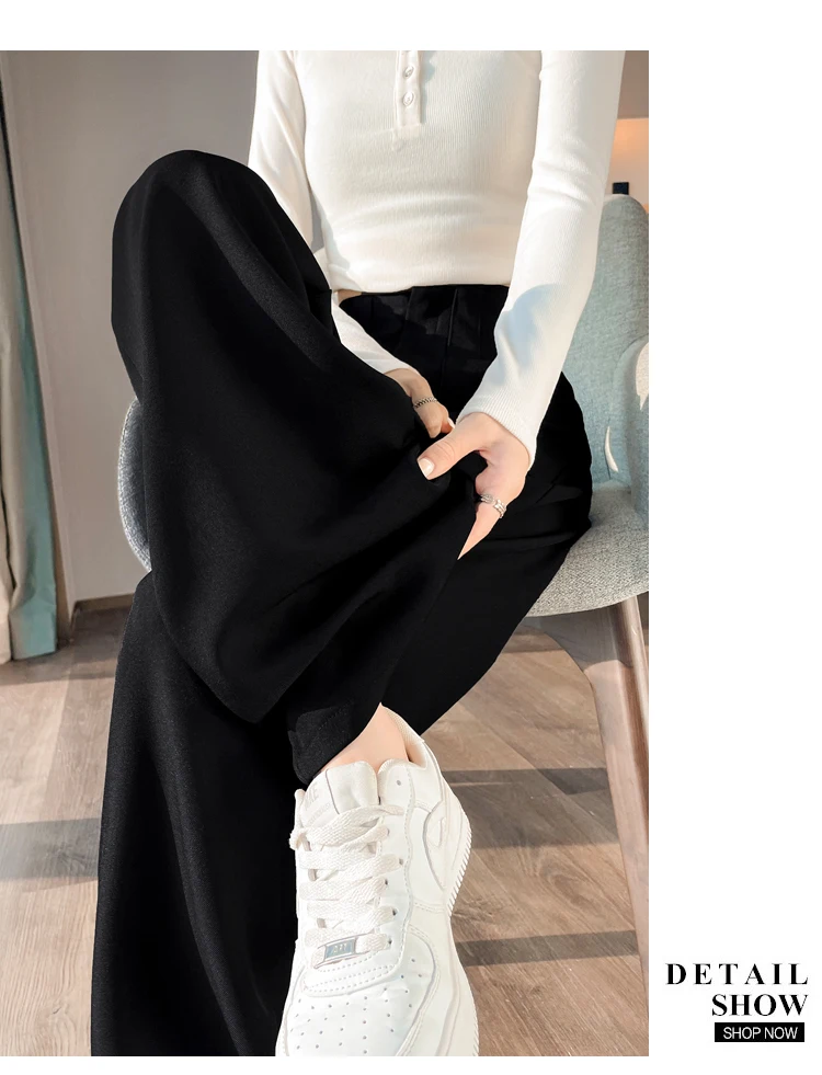 Herbst hohe Taille lässige Frauen Hosen einfache grundlegende schwarze koreanische gerade Hosen weibliche schicke einfarbige schlanke lose Frau Hosen – Detail 17