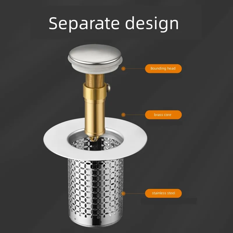 1PCS Washbasin Leak Plug Stainless Steel Odor Proof Bouncing Core Press Type Sink Drain Universal Accessory for Washbasin