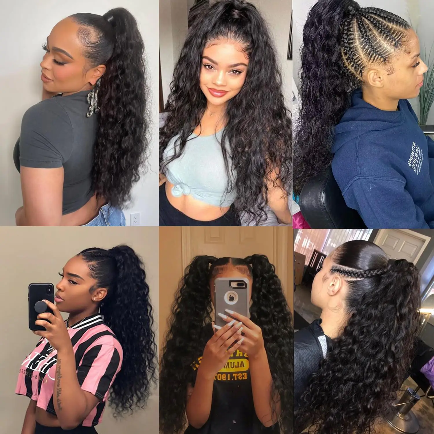 물결 웨이브 포니테일 붙임머리 인모 랩 어라운드 콘 웨이브 포니 매직 페이스트 브라질리언 인모 붙임머리 여성용