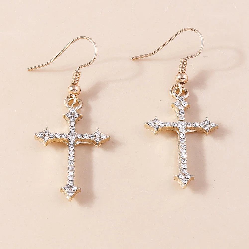 Schillernde Zirkon Kristall Kreuz Ohrringe für Frauen Männer Gothic Punk Hip Hop Jesus Kruzifix Baumeln Ohrring Christian Party Schmuck – Detail 4