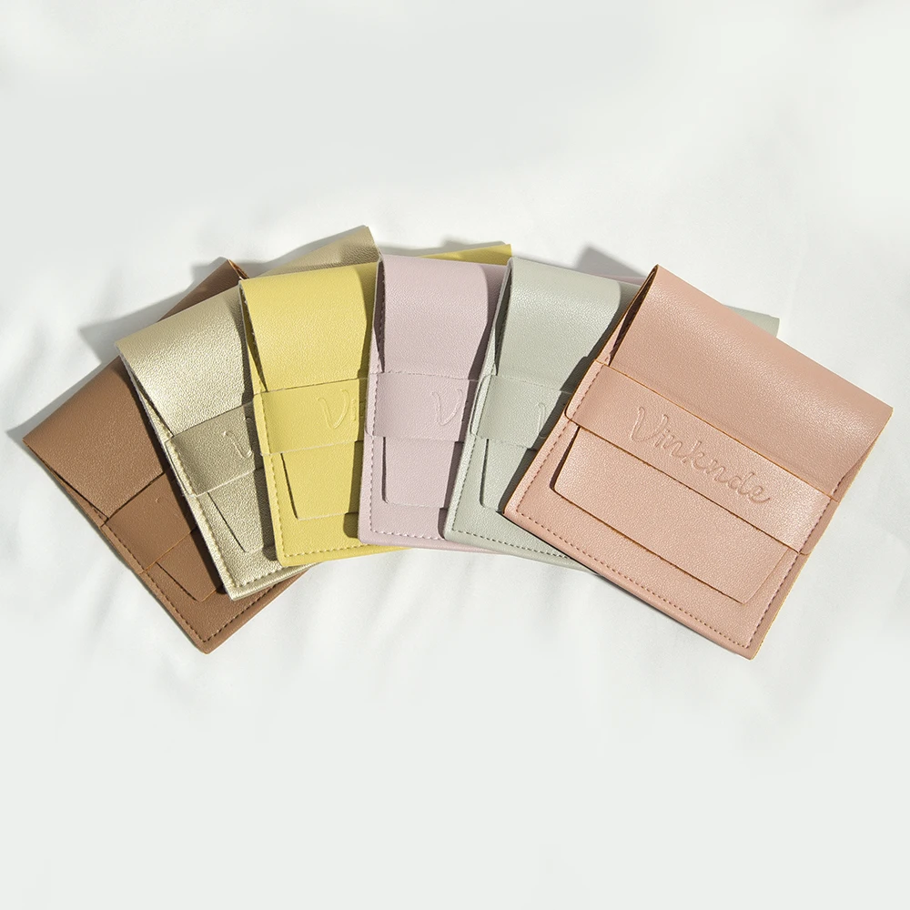 100Pcs/Lot 8x8cm Jewelry Bag PU Leather Pouch for Ring Earrings Necklace Pendant Wedding Favors Gift Organizer Can Custom Logo