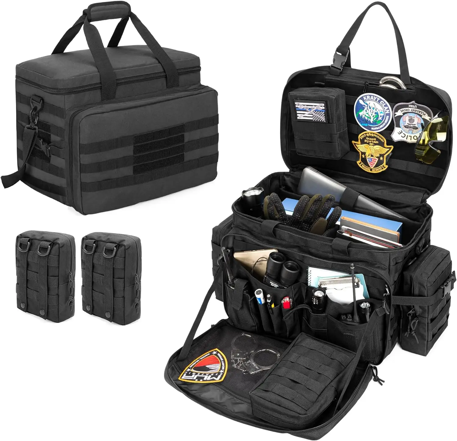 

Bag Law Enforcement, Duty Bag for Police Equipment with 2 Detachable MOLLE Pouches & Laptop Layer (up to 15.6"), Police