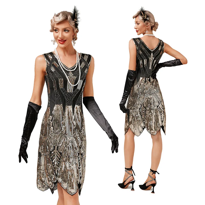 2023 New Spring 1920s Flapper Dress Great Gatsby Party Evening Sequins  Fringed Dresses Gown Dress with 20s Accessories 6-PCS Set - AliExpress