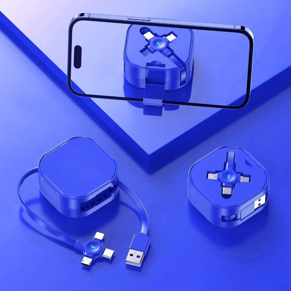 Retractable 3-in-1 Charging Cable with Micro USB, Type C, and Lightning Connectors - Portable Charger Accessories