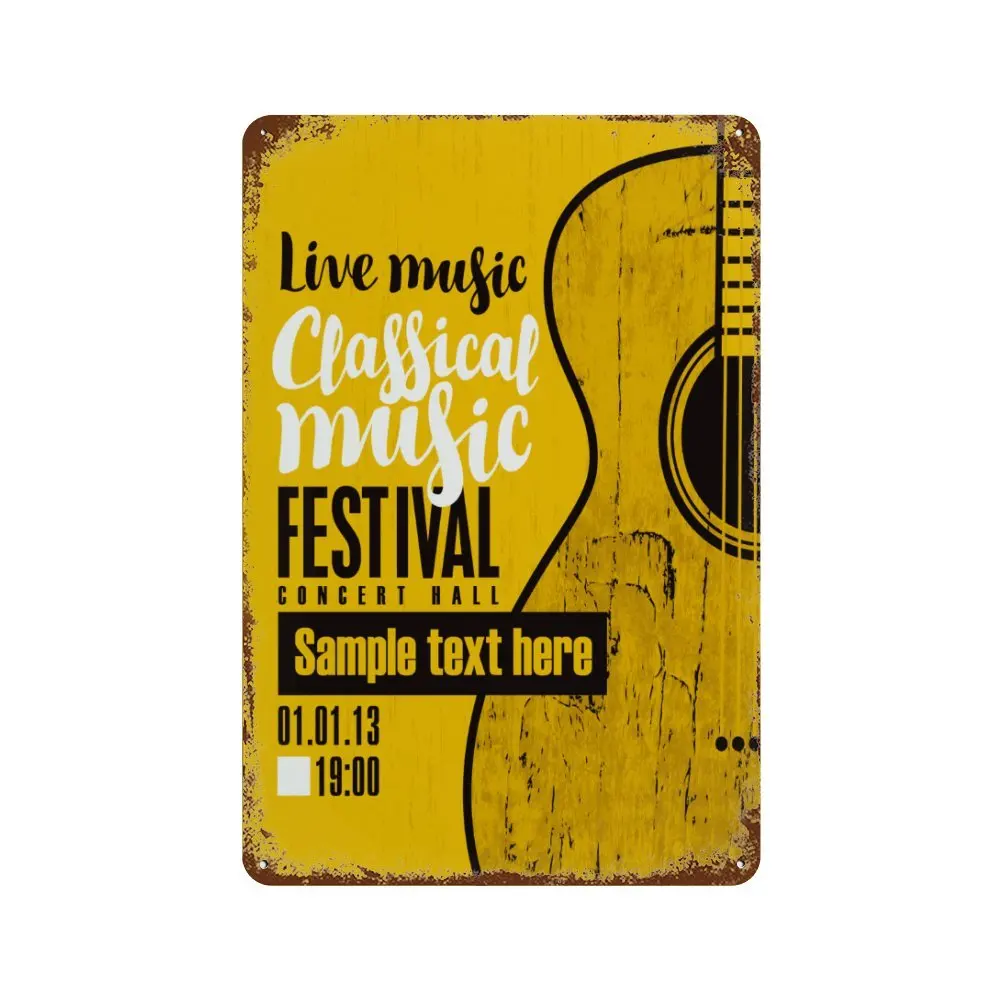 thumbnail image 1 of Carteles de hojalata con música rock vintage, carteles de metal con diseño de guitarra retro, placas de metal para fiestas de rock, bares, pubs, garajes, clubes, cuevas de hombres, decoración de pared, 1 of 5