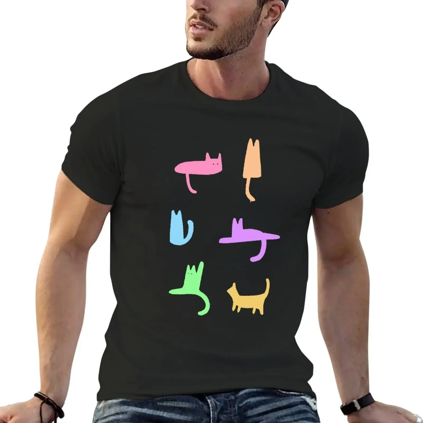 

Doodle Cats Color+Black T-shirt Short sleeve tee tops cute tops Men's t-shirt