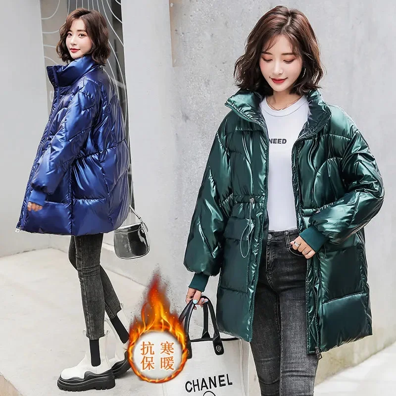 

2023 New Women Parka Puffer Jackets Down Jacket Winter Warm Glossy Long Coat Female Windbreaker Parkas Outwear Overcoat