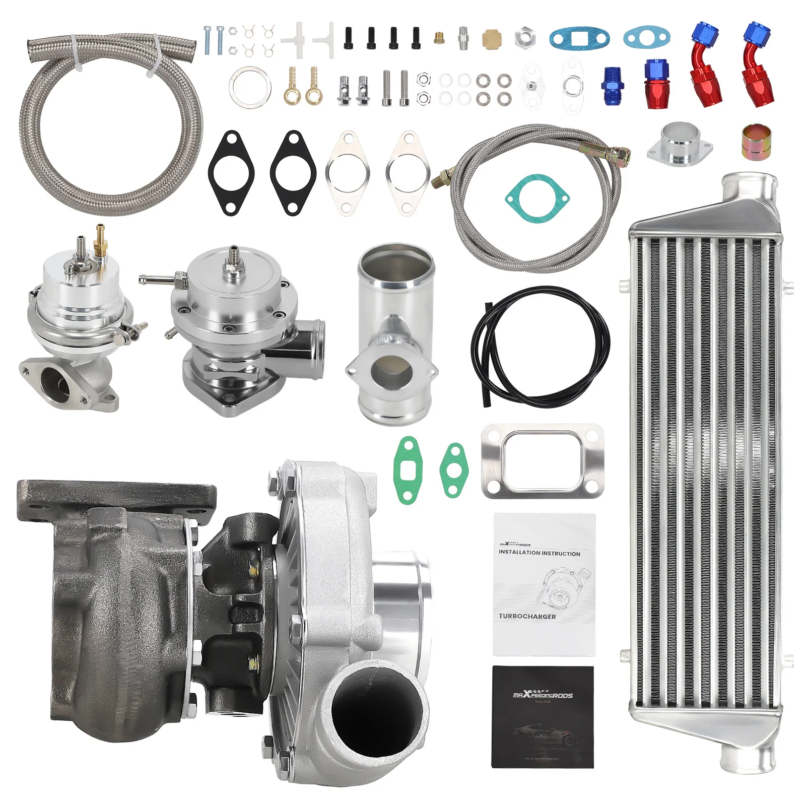 ユニバーサルターボチャージャーキット,ウェイストゲート,インタークーラー,オイルライン,t3,t4,t04e