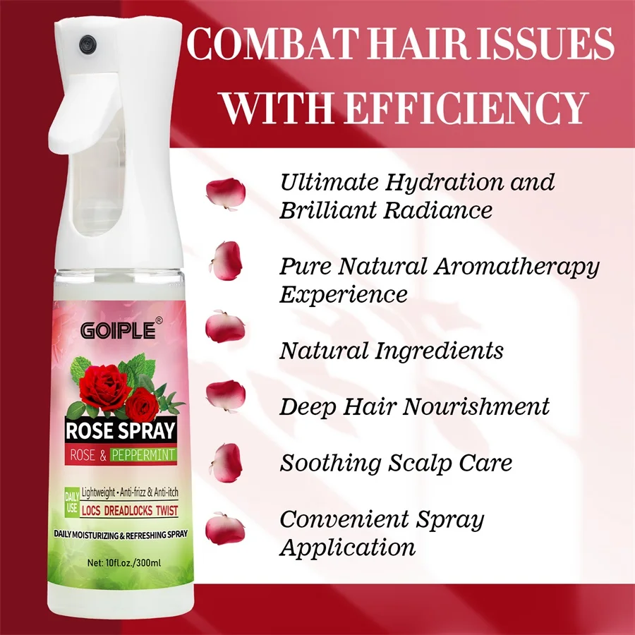 Nourishing Rose Water Hair and Scalp Mist - Anti-Frizz Hydration and Shine Enhancer