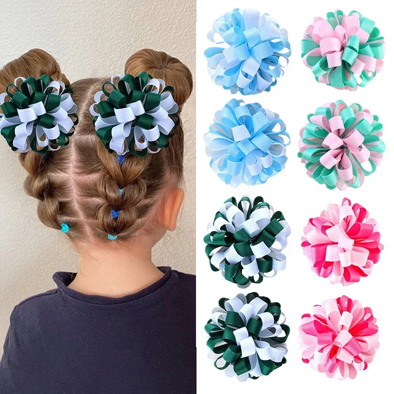 Oaoleer 2Pcs Cute Flower Hairpins Double Color Ribbon Hair Clips Princess Hair Pin Barrettes Handmade Headwear Hair Accessories