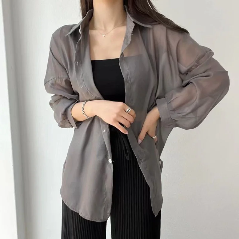 JemutのLight Summer Shirt 全2色 8 Colors Shirts Women Sheer Thin Chic Summer Simple Solid