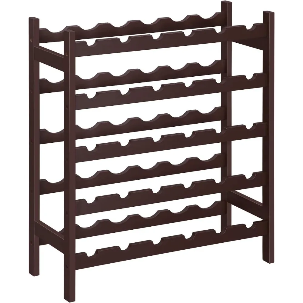 

SONGMICS 30-Bottle Wine Rack, 5-Tier Freestanding Floor Bamboo Wine Holder, Display Stand Shelves, Wave Bars, Espresso UKWR25BR