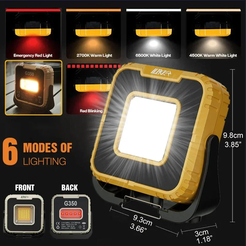 Powerful LED Work Light 10000LM Rechargeable Magnetic Work Light Power Bank Outdoor Waterproof Mulitifunctional Camping