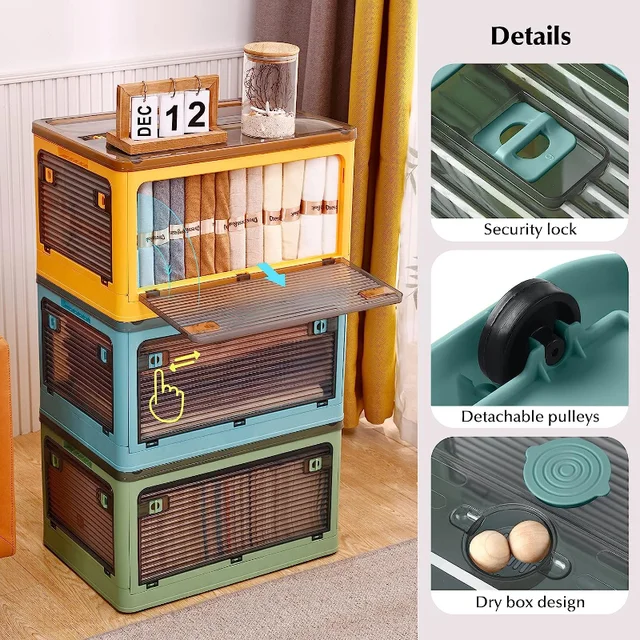 Műanyag Tárolóedények Totot Tartalmazó Tartály Szervező Fedelet És Biztonságos Reteszelő Csat, Átlátszó Összecsukható Tárolódoboz Hengerrel - Image 3