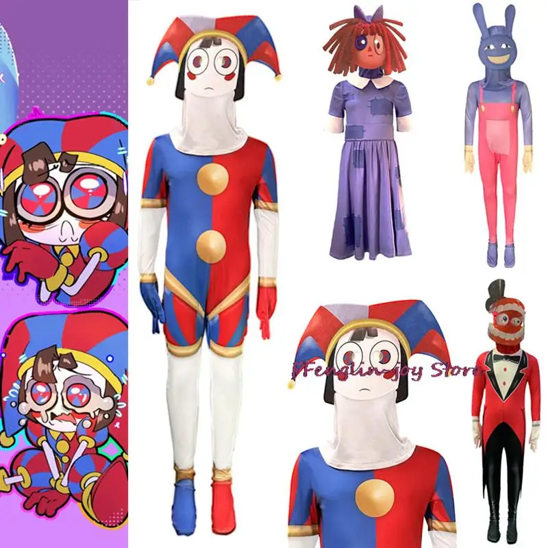 

The Amazing Digital Circus Cosplay Pomni Costume Cute Cartoon Anime Clown Bodysuit Funny Home Party Clothing For Kids Adults