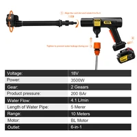 Gami 200Bar laveuse haute pression électrique sans brosse 6-en-1 lavage de voiture pistolet à eau de jardin pistolet de pulvérisation pour Makita 18V batterie broche 5