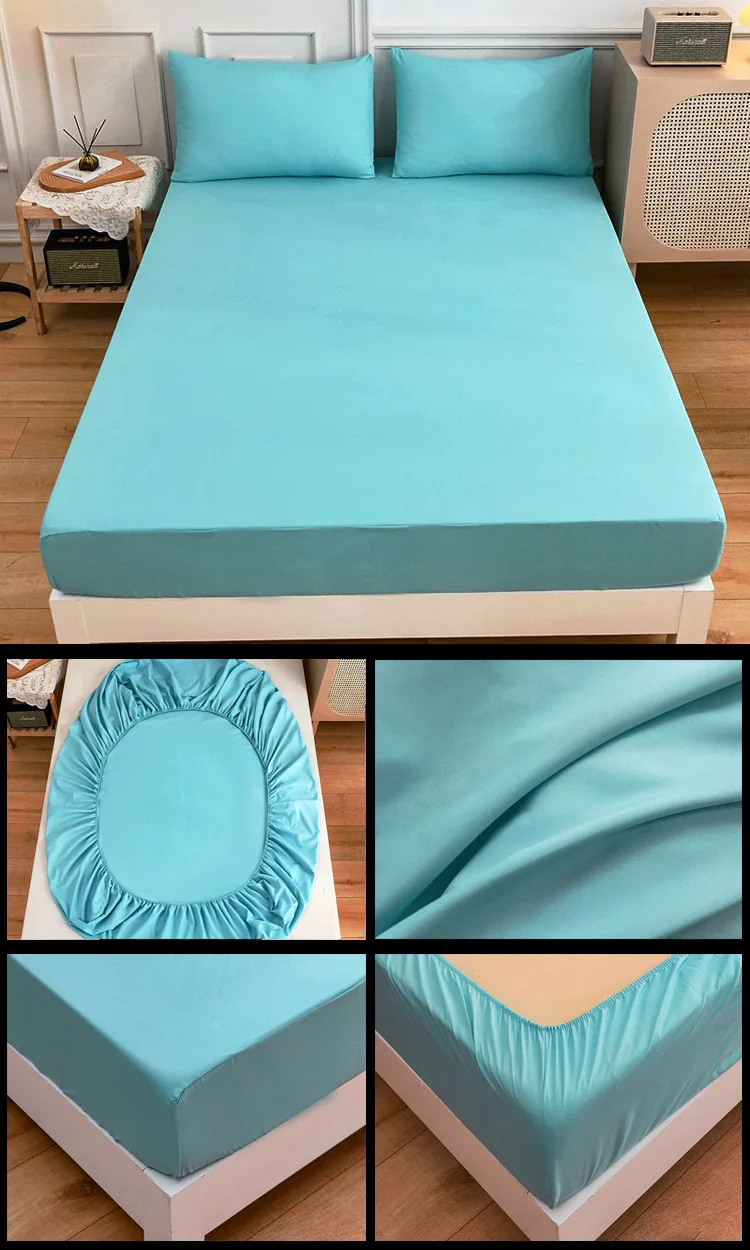 Description Picture 4 of itemSolid Color Soft Polyester Fitted Sheet Elastic Band Bedsheet Mattress Cover Single Double Bed Set  120/150/160/180/200/220cm