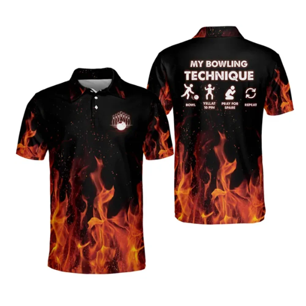 Men's Golf Polo short-sleeved T-shirt shirt bowling printed T-shirt lapel button shirt summer sports short-sleeved