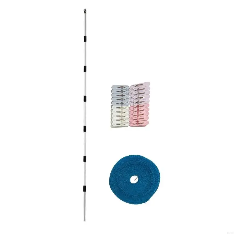 Anpassung Wäscheleine Unterstützung Edelstahl Wäscheleine Ständer für winddichtes Trocknen Freien mit 10 m Seil 20 Clips B03E – Detail 3