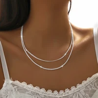 Collier scintillant Simple pour femmes, couleur argent, chaîne de clavicule, ras du cou, coréen, bijoux cadeau de fête de mariage 2