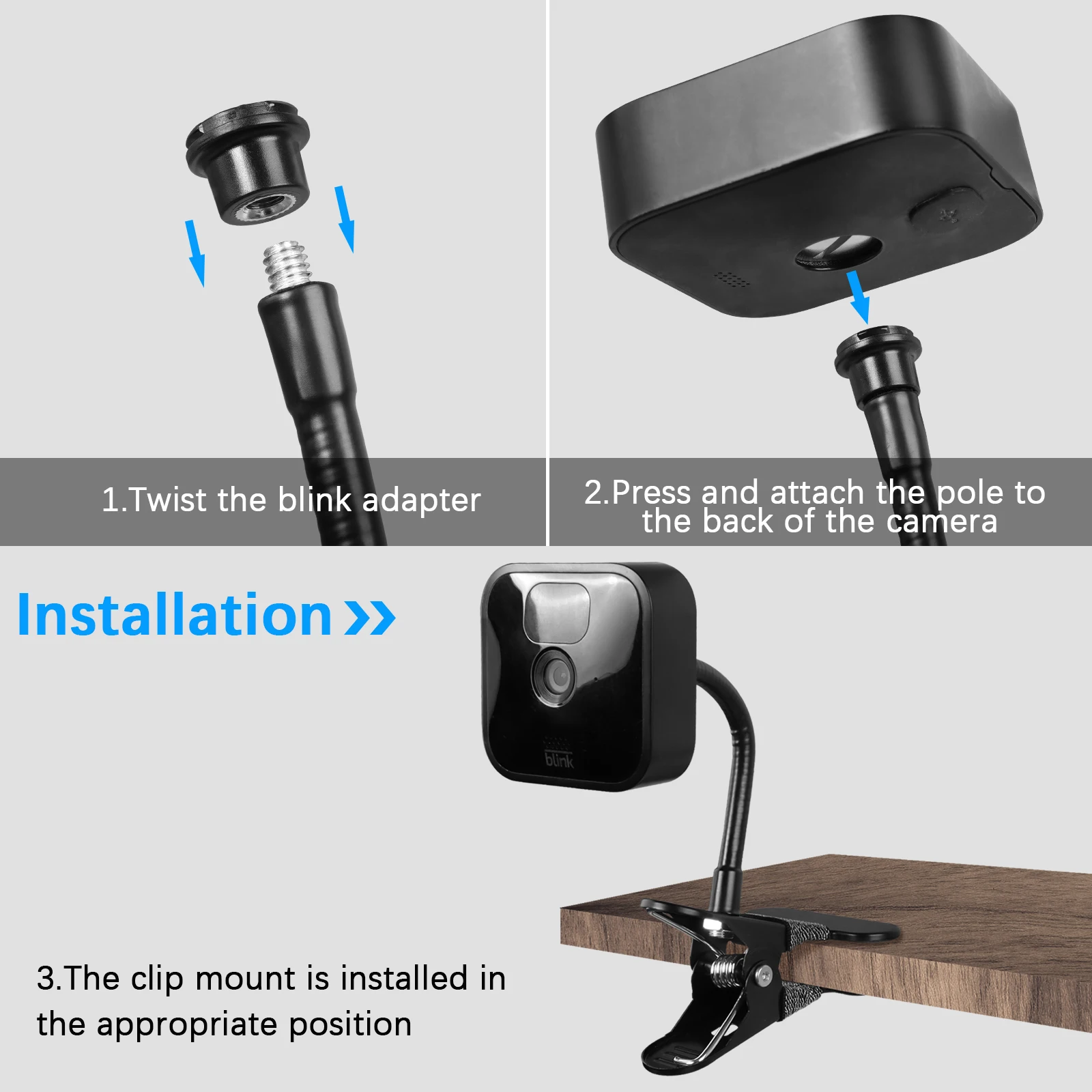 Abrazadera de Clip Flexible para cámara, montaje para Blink, Serise Blink XT/XT2,Blink para exteriores, Blink Mini ,Clip para cuna, estantes o muebles