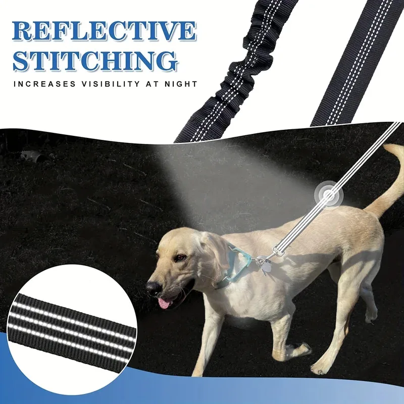 Pet Dog Double Leashes No Tangle Dog Leash Coupler Comfortable Shock Absorbing Reflective Bungee Lead for Nighttime Safety