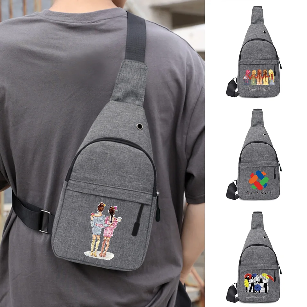 

2022 Men's Shoulder Bag Canvas Sport Crossbody Trend Outdoor Chest Bag for Men Friends Pattern Printed Mobile Phone Chest Bags