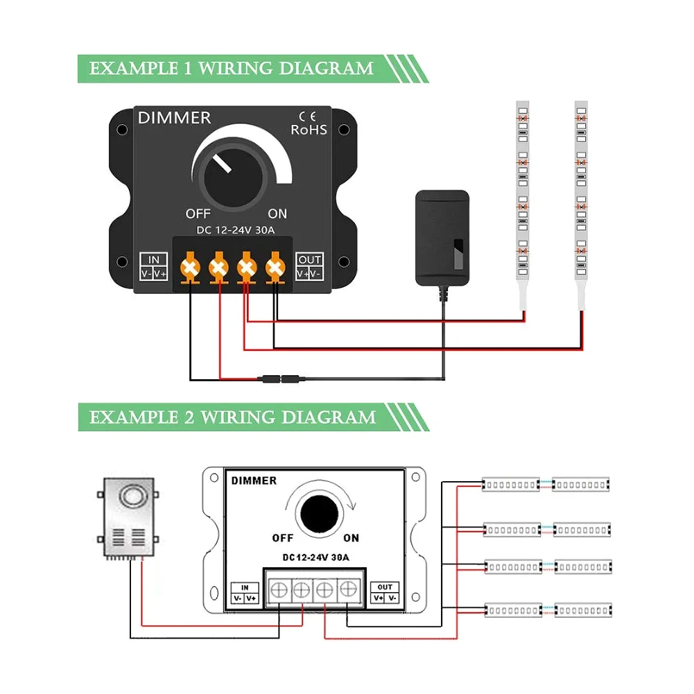 Interruptor de atenuación de luz LED, controlador de brillo ajustable para coche, RV, Color único, cc 12V 24V 8A/30A