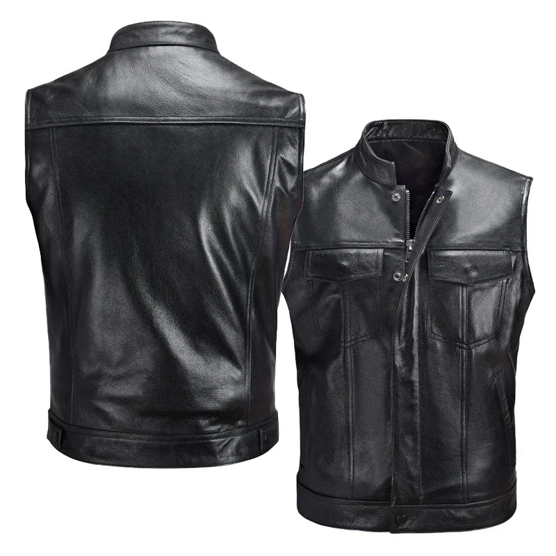 Vest Leather Punk Fashion Casual Coat Motorcycle Vest Men Solid Vest Fleet