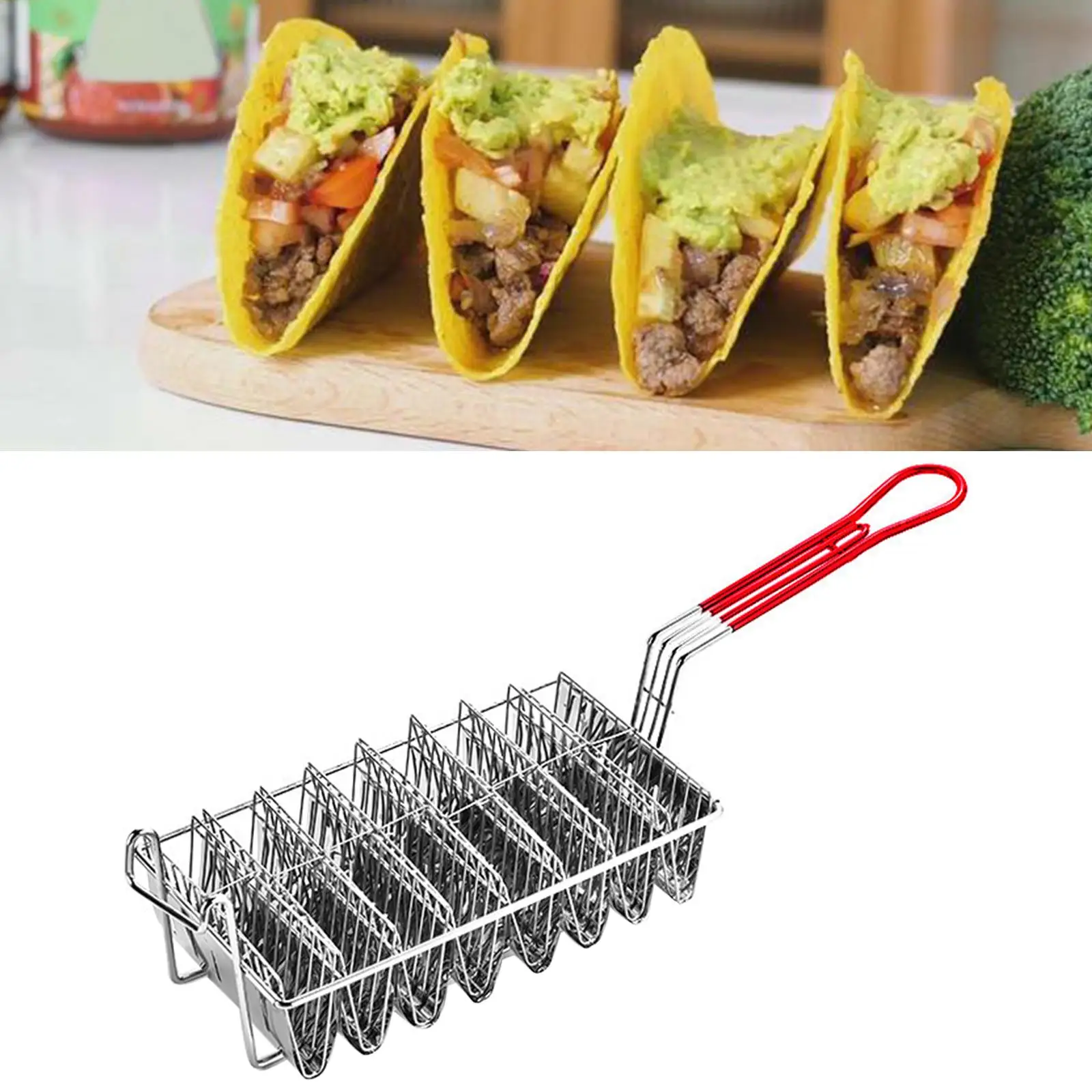 Taco Frying Basket With 4 Slots Deep Fryer Taco Holder with Grip Handle  Kitchen Cooking Tool