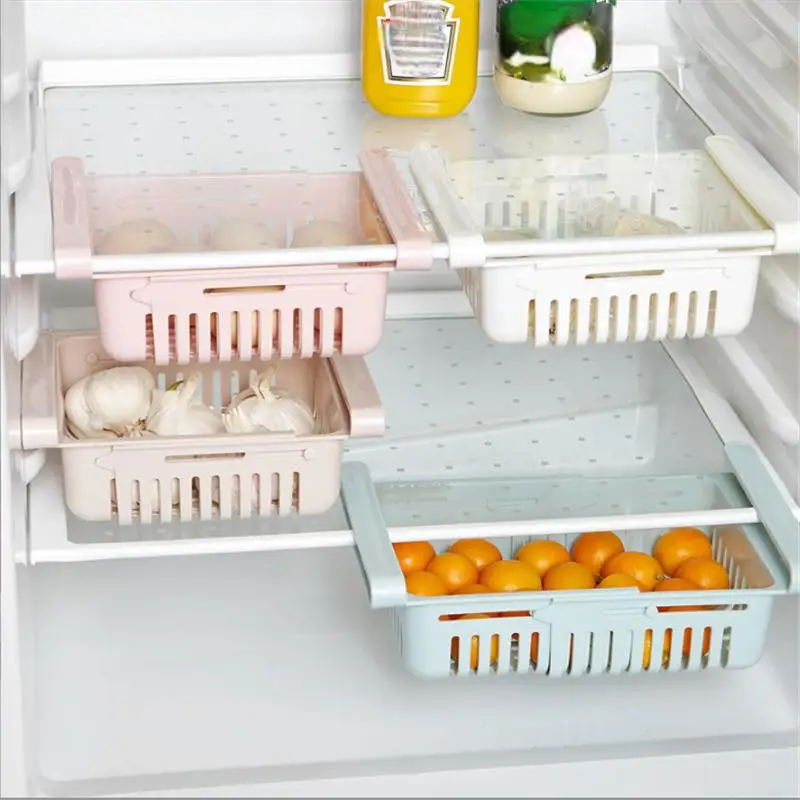 Refrigerator storage basket 1Pc Flexible Expandable Fridge Organizer Drawer Storage Rack Fresh Box Freezer Box