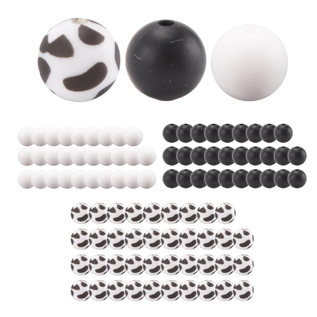 Brown Cow Print Silicone Bead Mix, 50 or 100 BULK Round Silicone Beads