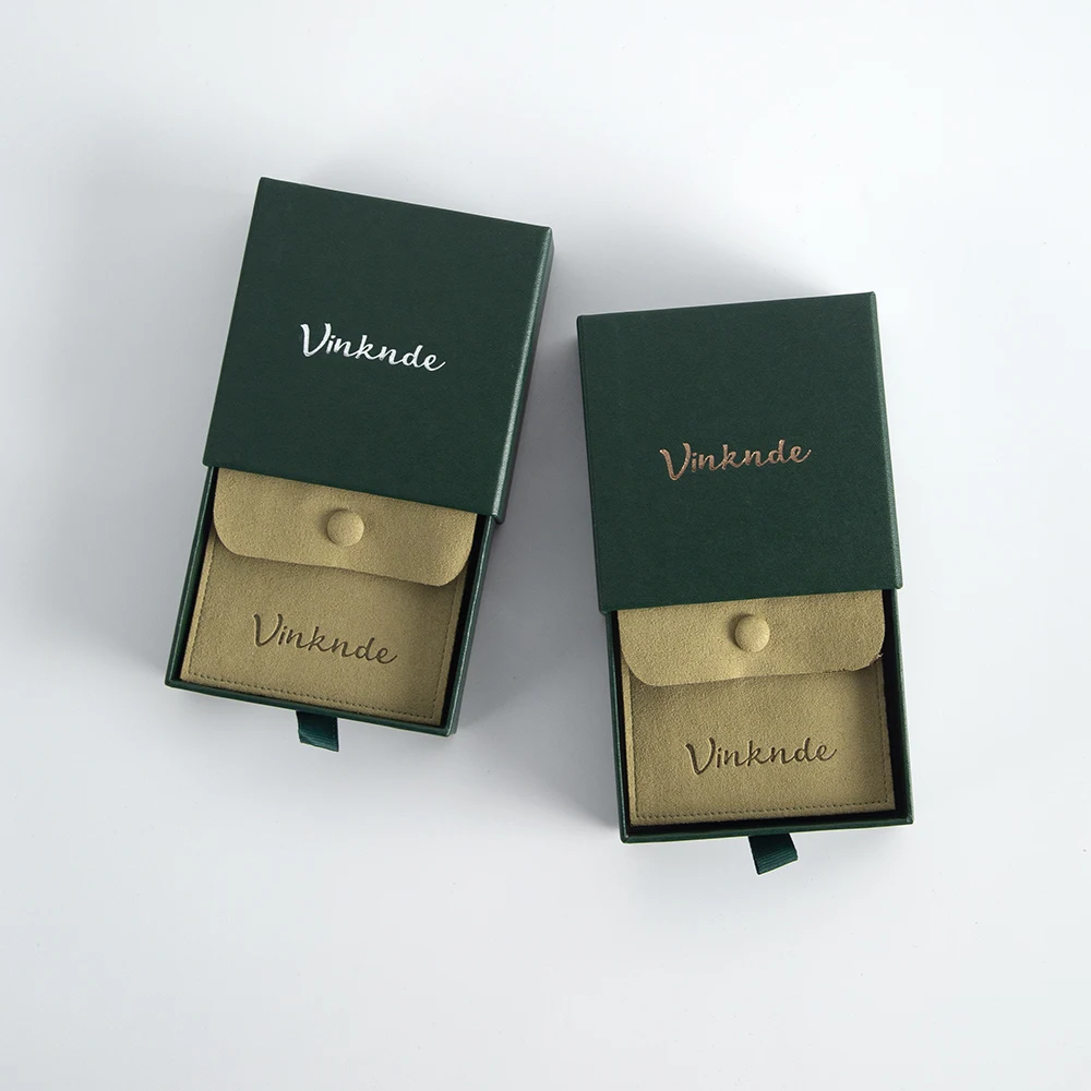 Blackish Green 9x9x1.7cm Paper Cardboard Drawer Fashion Jewelry Packaging Box Inside with 8x8cm Microfiber Snap Button Gift Bag