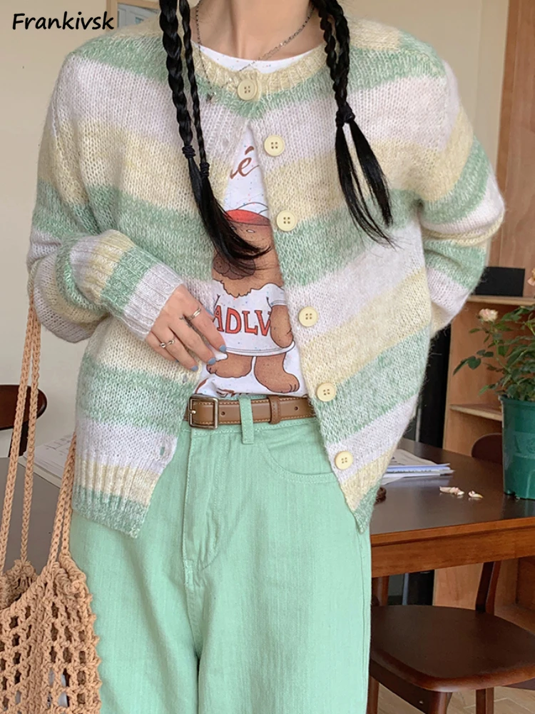 

Cropped Cardigans Women Girlish Stylish Colorful Cozy Korean Style Tender Leisure Advanced O-neck Outer Knitted Daily Prevalent