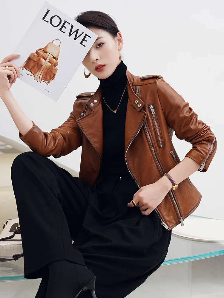 

Leather leather jacket women's short version of new locomotive in spring, autumn and winter of 2020 Haining slim jacket women