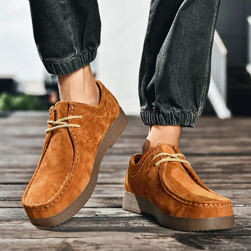 Autumn Men Casual Shoes Suede Leather Work Shoes Male Lace-up Flats Sneakers Platform British Business Party Dress Shoes 38-45 2